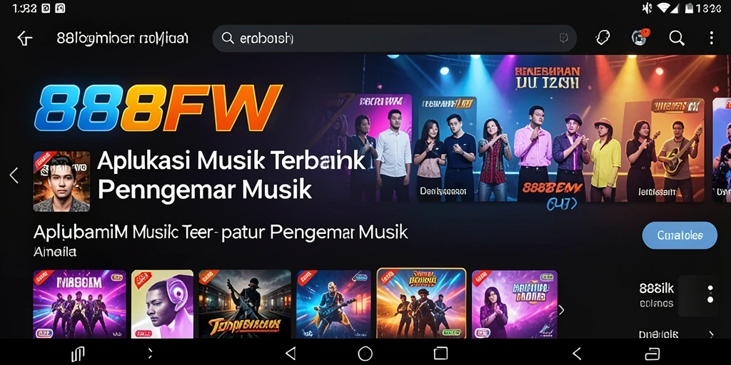 Screenshot utama 888FW menampilkan pengguna menikmati musik dengan antarmuka yang ramah.