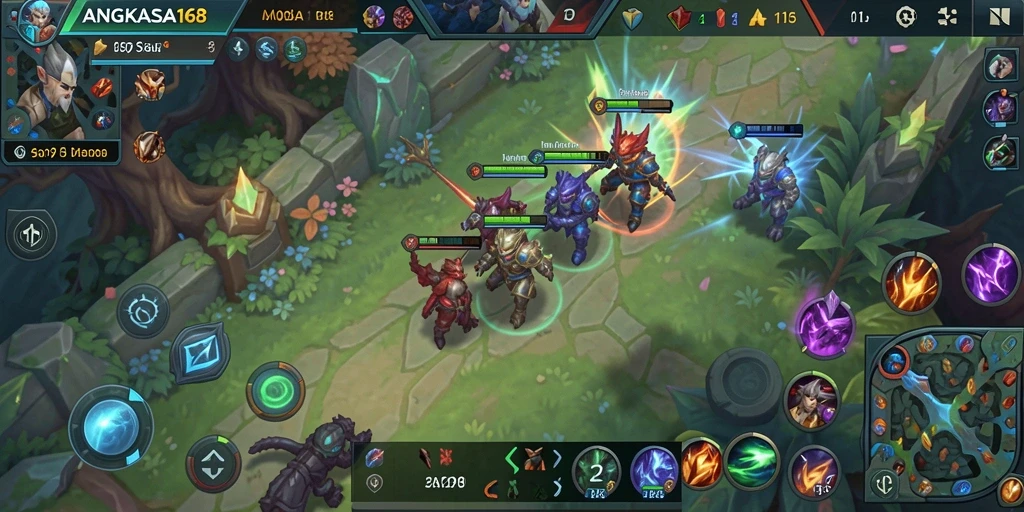Tampilan gameplay seru ANGKASA168 dengan pertarungan tim.