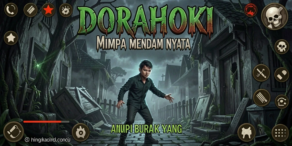 Screenshot gameplay DORAHOKI menampilkan suasana Horror yang mencekam.