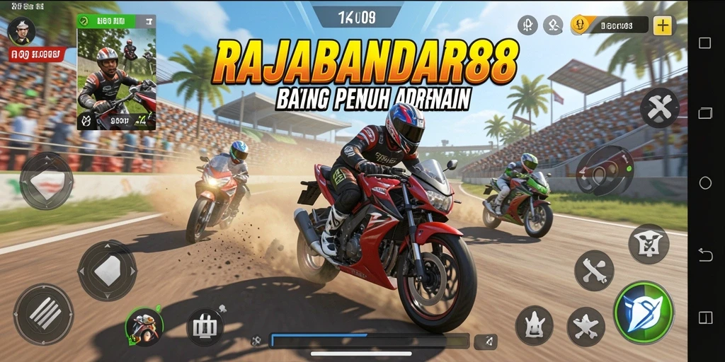 Tampilan menarik dari gameplay <strong>RAJABANDAR88</strong> saat balapan di trek menantang.