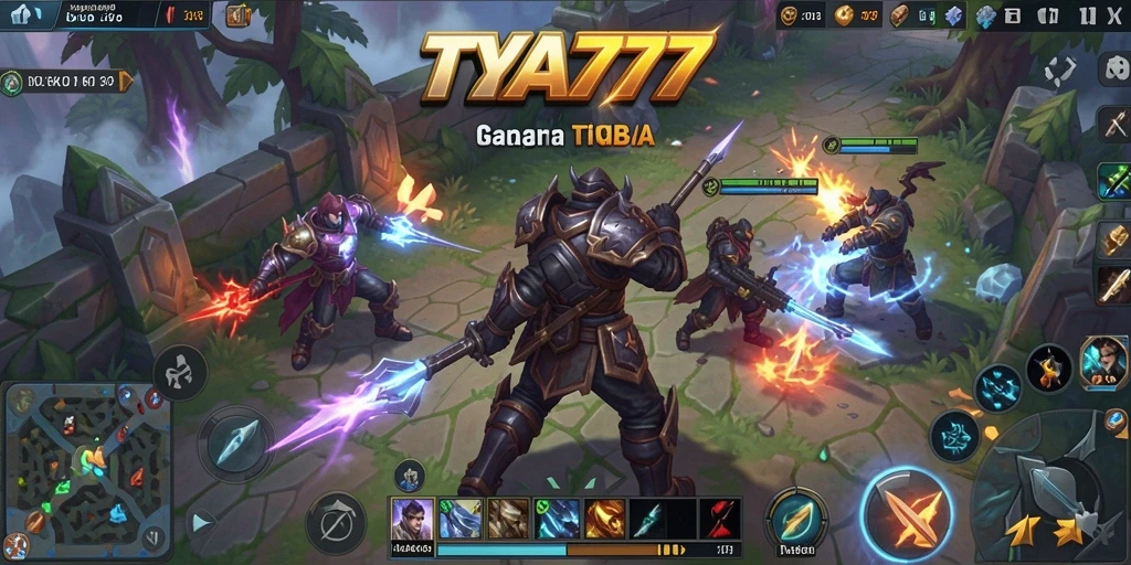 Screenshot gameplay TYA777 yang menampilkan pertarungan MOBA seru.